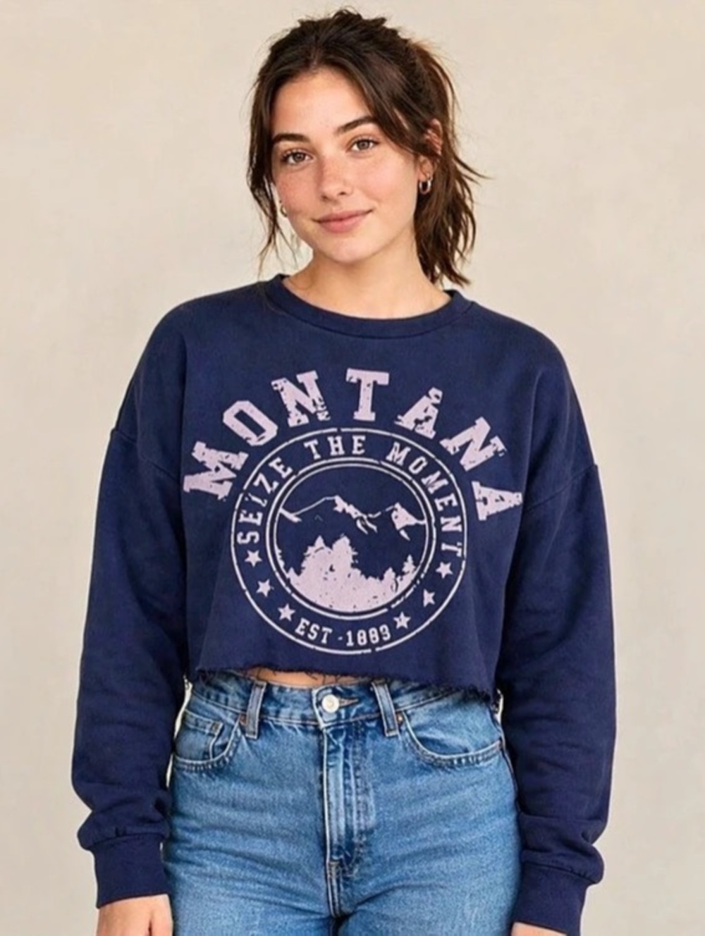 Abound Montana Seize the Moment Cropped Sweatshirt Blue